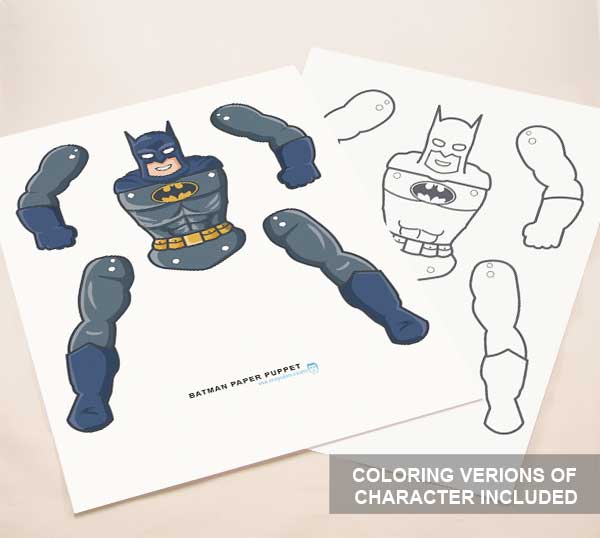 Batman coloring paper puppet