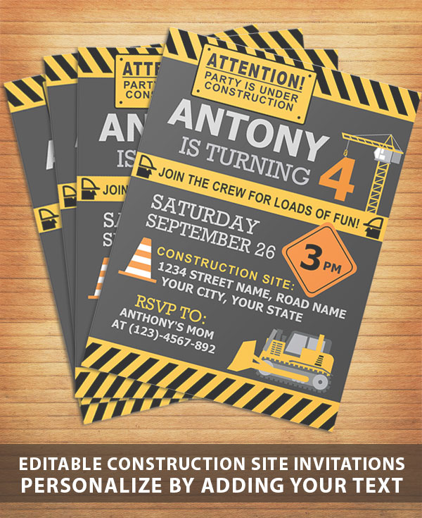 construction site themed party invitation
