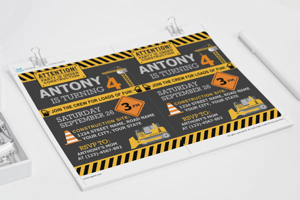 Invitation for that construction site themed party