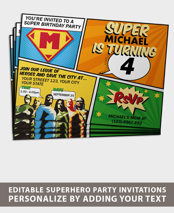 Super hero party invitation printable
