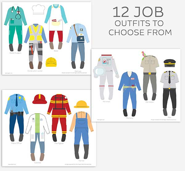 Paper dolls  job outfits clothes
